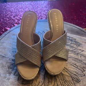 Gianni bini rhinestone cross cross wedge sandals 8
